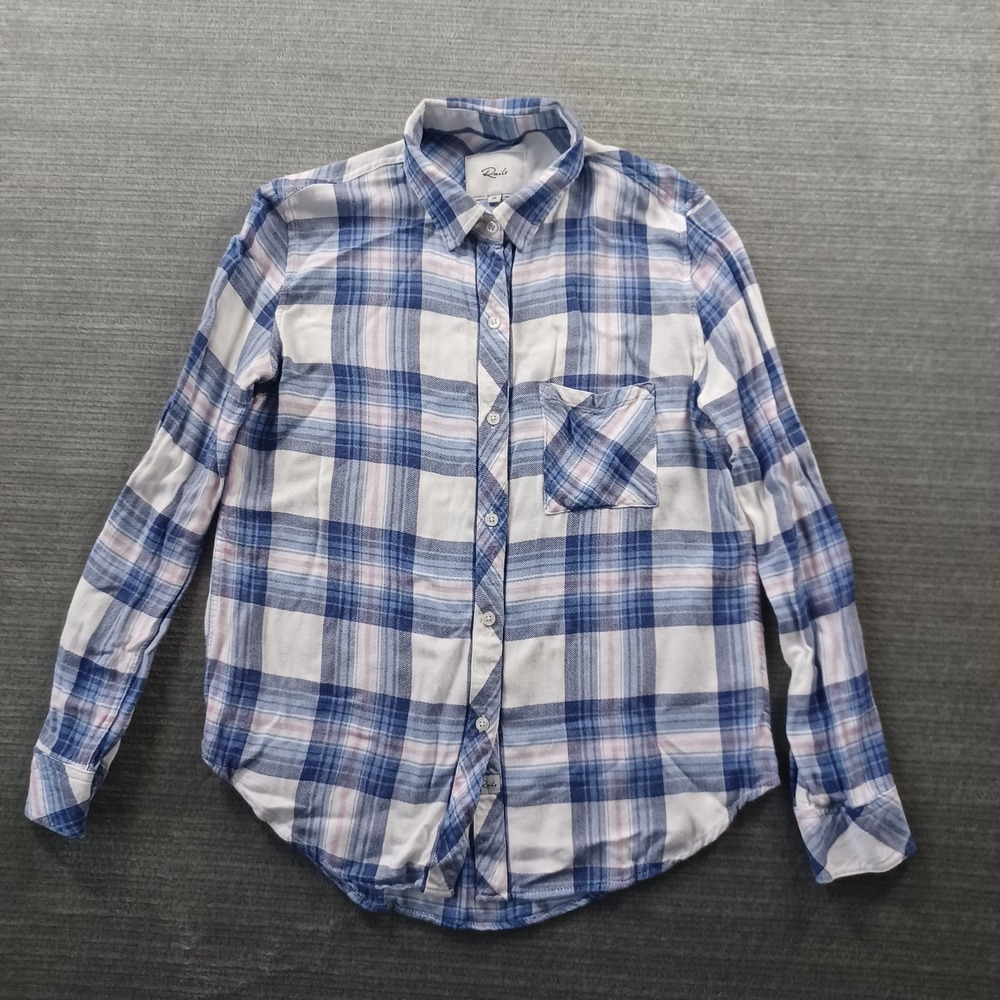 Rails Flannel Shirt Women XS White Plaid Brushed Surface Soft Lightweight Casual